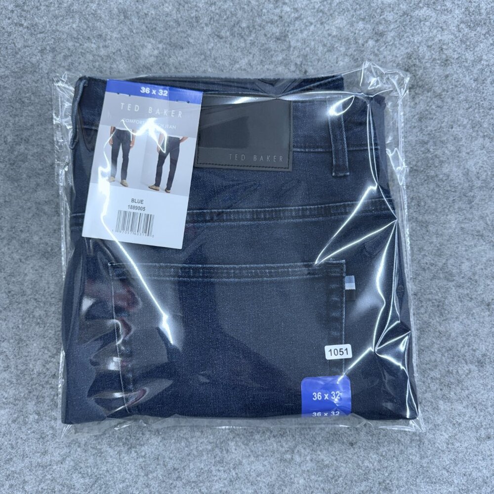 Ted Baker Comfort Stretch Jeans Men's 36x32 Regular Fit Tapered Blue Denim NEW - Picture 15 of 15